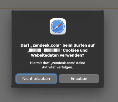 Safari Browser-Popup zur Bestätigung der Storage Access API