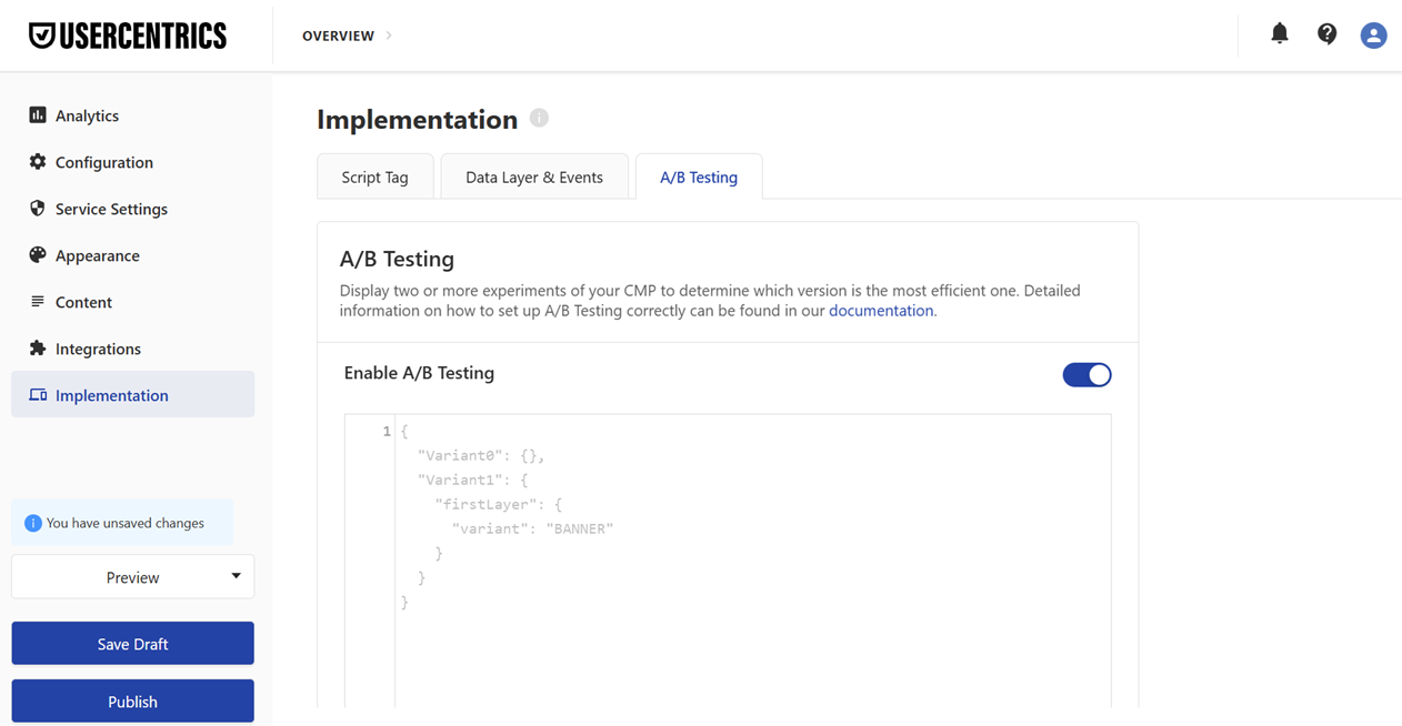 Enabling AB Testing in Admin Interface