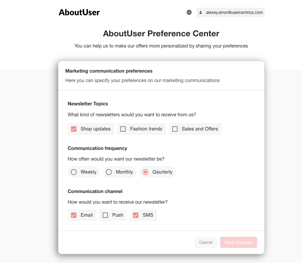 Customized UI for Preference Center