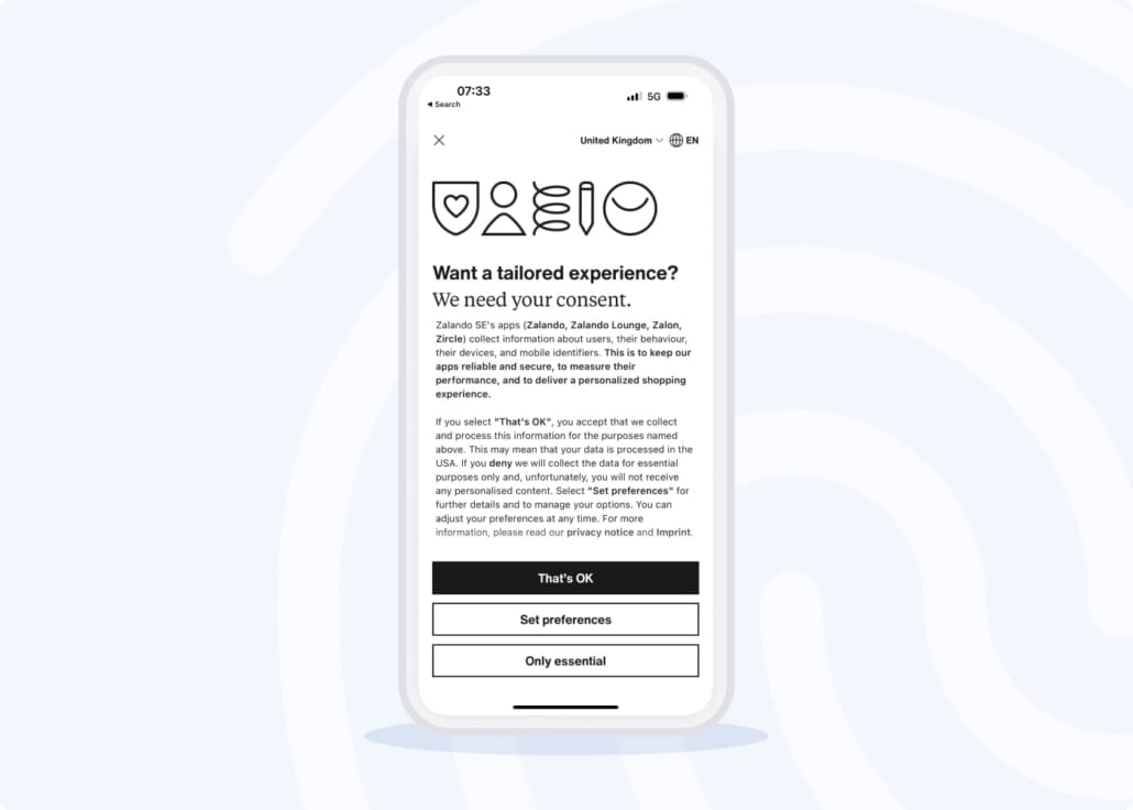 Mobile apps are required to offer users choices around what data they share with you. Usercentrics streamlines the consent process for app developers.