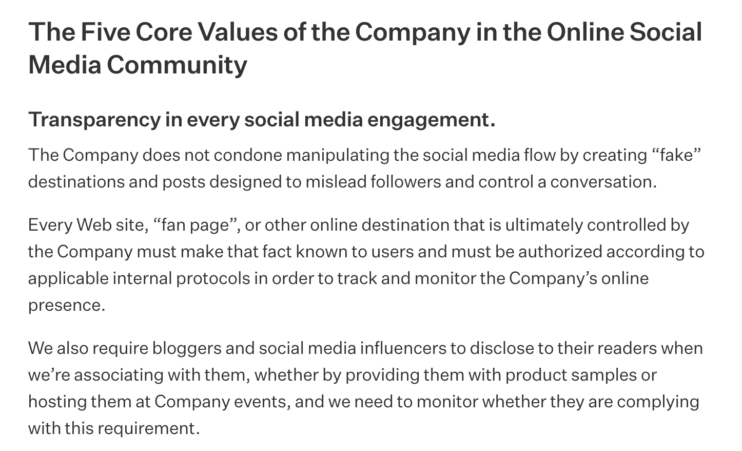 Social media compliance policy examples