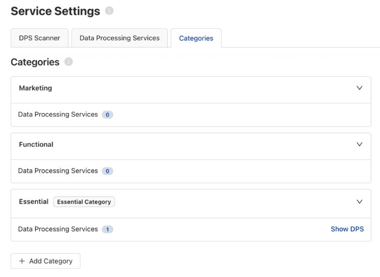 Service settings in Usercetrics CMP Admin interface