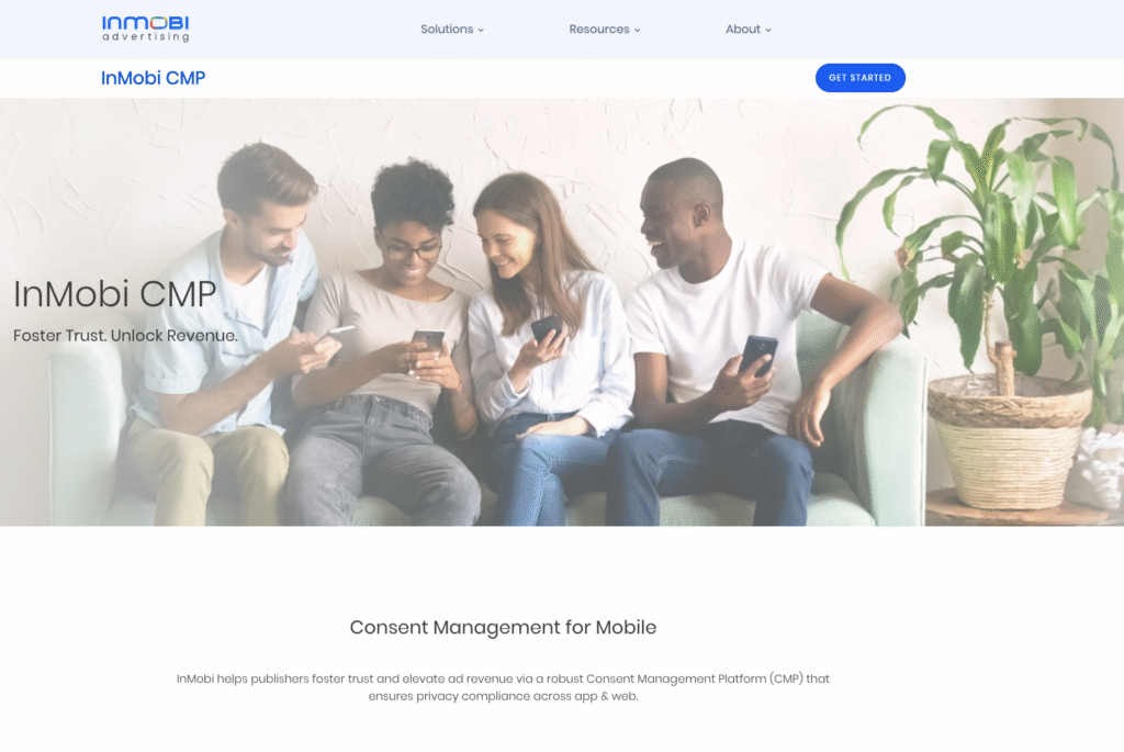 Homepage of inmobi CMP