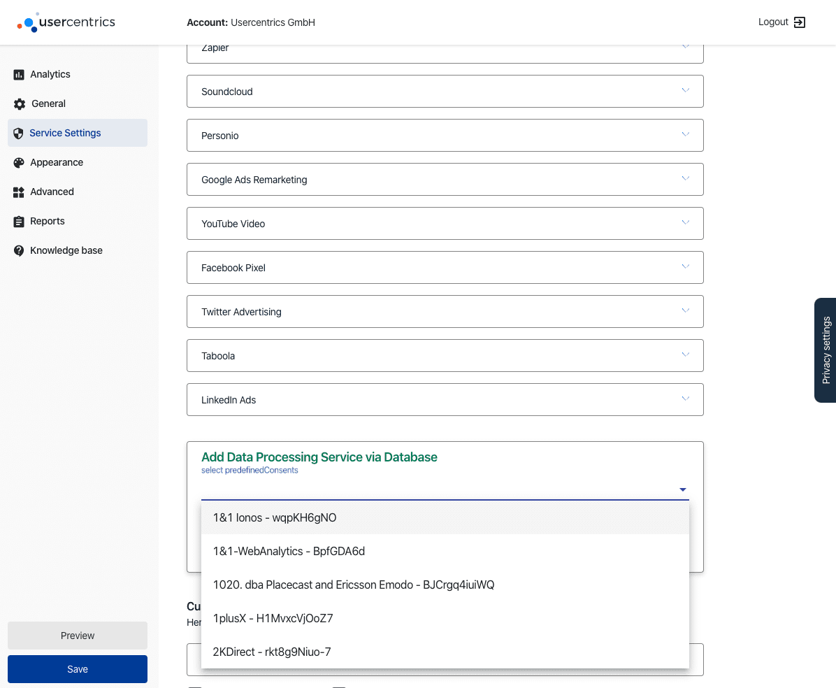 Usercenrtics Settings